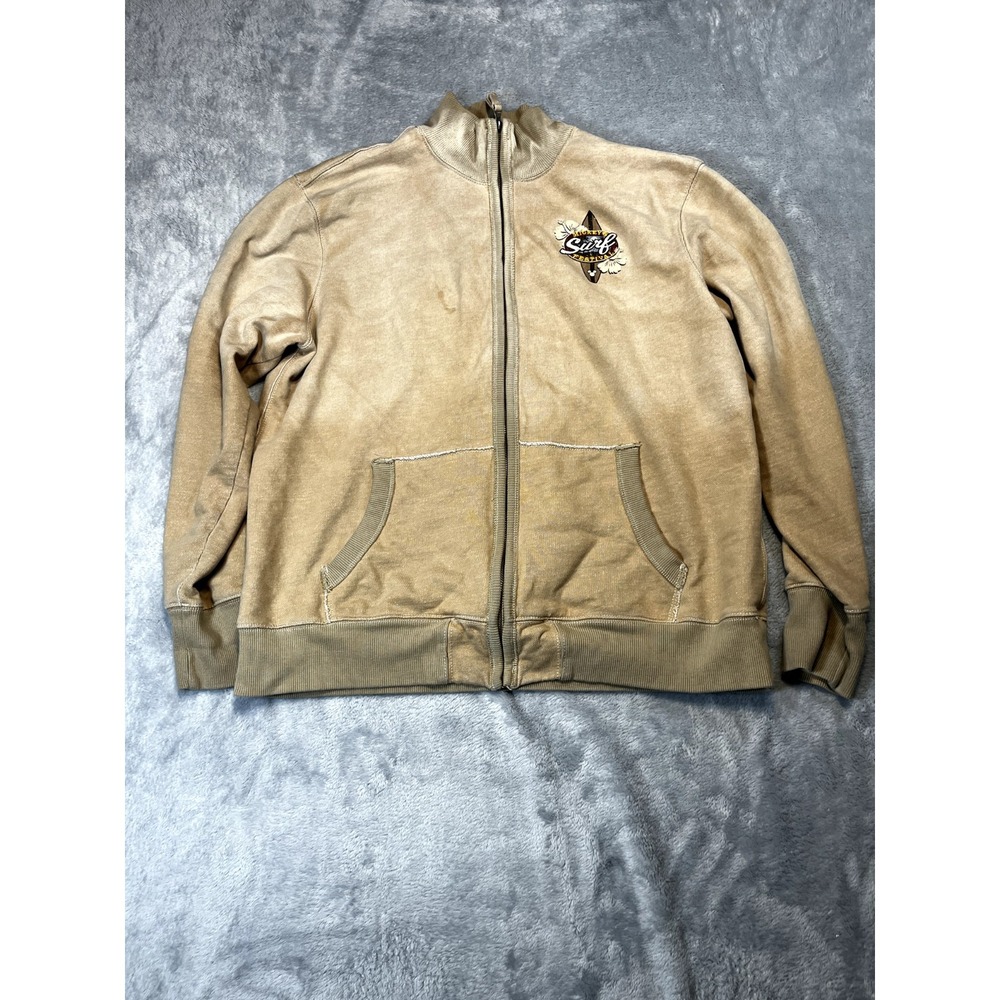Mickeys Surf Festival Disney Parks Mens Jacket Size L Ivory Full Zip Embroidered